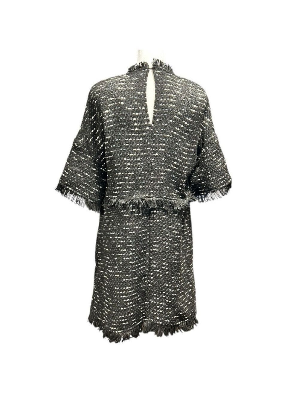 ZARA WOMAN Boucle Fringe Pullover Dress Long Tunic Black Gray White Size Small - Picture 4 of 6